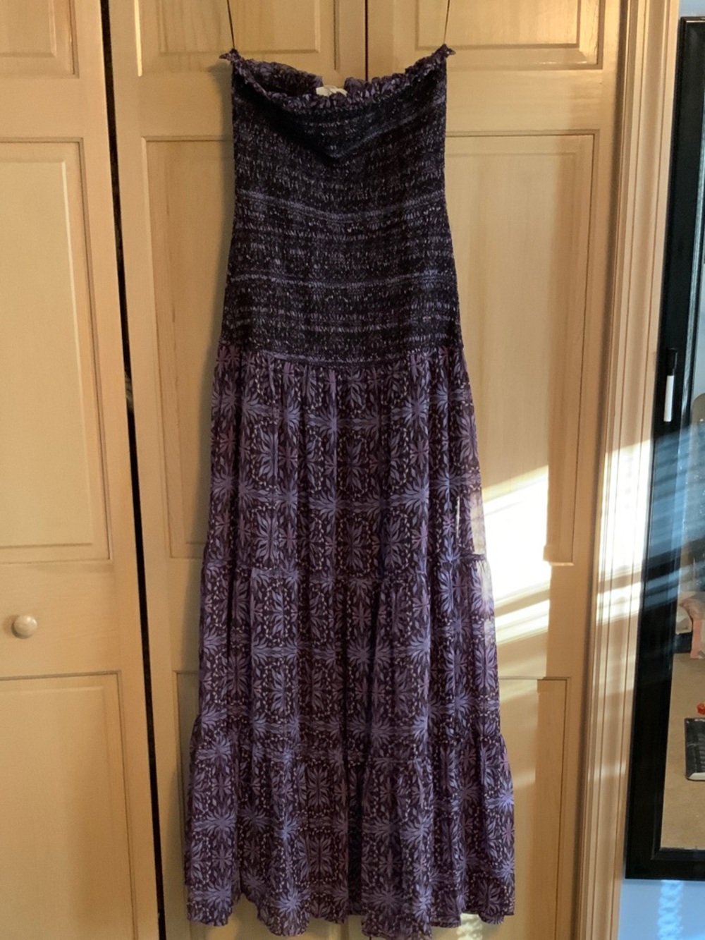 Allison Clothing Purple Patterned Strapless Maxi Dress
